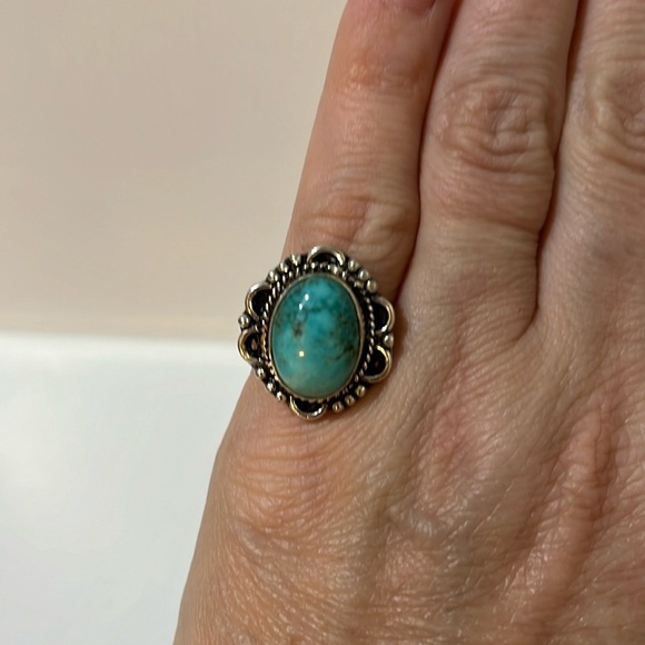 GEMSTONE RING SILVER OVERLAY TURQUOISE SIZE 6.25 - Picture 6 of 6